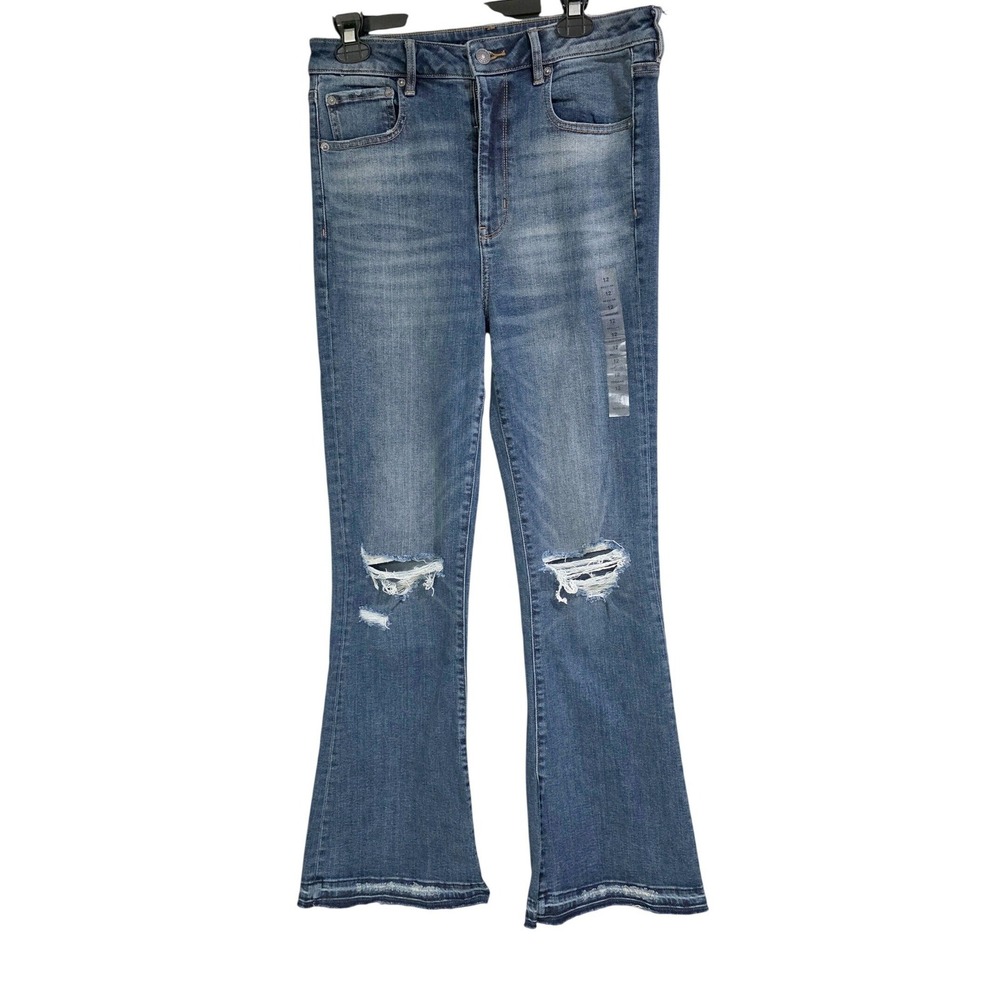 American Eagle Flare Jeans Womens 12 Regular Blue New Distressed Highest Rise